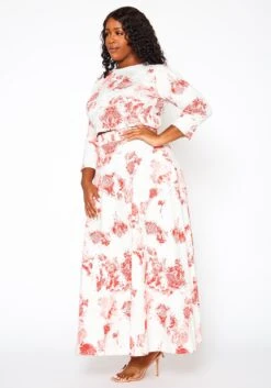 Plus Size Antique Floral Print Crop Top & Maxi Skirt Set -FemiLook Sales Store 2020990 001 4