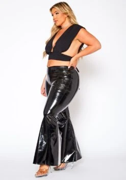 Plus Size PU Leather Low Rise Flare Pants -FemiLook Sales Store 2021013 001 3