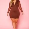 Plus Size Collared Bodycon Dress With Mesh Sleeves