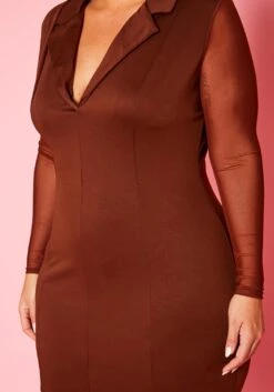 Plus Size Collared Bodycon Dress With Mesh Sleeves -FemiLook Sales Store 2021085 002 6