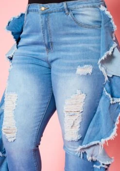Plus Size Blue Wash Ruffle Hem Denim Jeans -FemiLook Sales Store 2021118 001 4