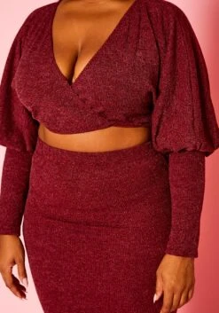 Plus Size Ribbed Knit Crop Top & Skirt Set -FemiLook Sales Store 2021132 002 4