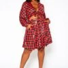Plus Size Checkered Print Wrap Top & Pleated Skirt Set -FemiLook Sales Store 2021145 001 5