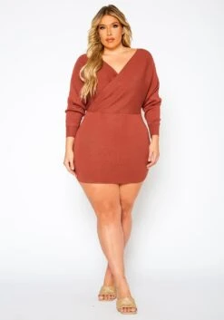 Plus Size Ribbed Knit Dolman Sleeve Mini Dress -FemiLook Sales Store 2021158 002 0