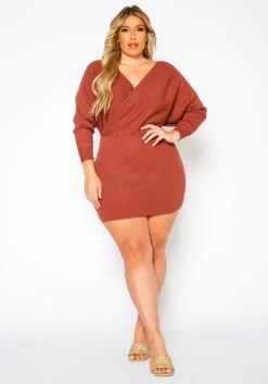 Plus Size Ribbed Knit Dolman Sleeve Mini Dress -FemiLook Sales Store 2021158 002 1
