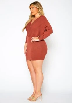 Plus Size Ribbed Knit Dolman Sleeve Mini Dress -FemiLook Sales Store 2021158 002 3