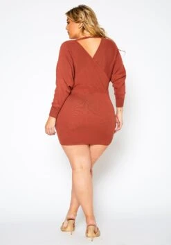 Plus Size Ribbed Knit Dolman Sleeve Mini Dress -FemiLook Sales Store 2021158 002 4