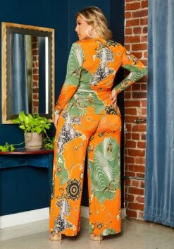 Plus Size Multi Pattern Long Sleeve Top & Pants Set -FemiLook Sales Store 2021190 001 3