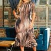 Plus Size Mocha Pattern Flare Dress -FemiLook Sales Store 2021204 001 0