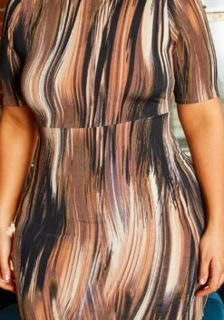 Plus Size Mocha Pattern Flare Dress -FemiLook Sales Store 2021204 001 4