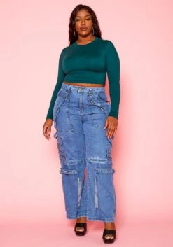 Plus Size High Waist Cargo Denim Jeans -FemiLook Sales Store 2021244 002 0
