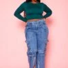 Plus Size High Waist Cargo Denim Jeans