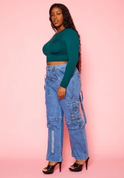 Plus Size High Waist Cargo Denim Jeans -FemiLook Sales Store 2021244 002 3