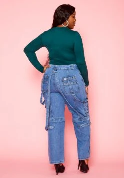 Plus Size High Waist Cargo Denim Jeans -FemiLook Sales Store 2021244 002 4