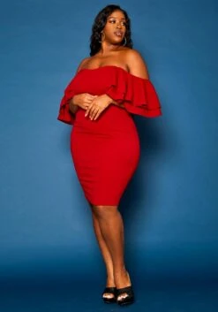 Plus Size Off Shoulder Ruffle Sleeve Mini Dress -FemiLook Sales Store 2021271 001 0