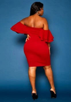 Plus Size Off Shoulder Ruffle Sleeve Mini Dress -FemiLook Sales Store 2021271 001 4
