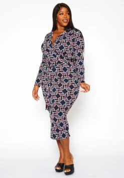 Plus Size Abstract Pattern Bodycon Midi Dress -FemiLook Sales Store 2021293 001 1
