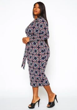 Plus Size Abstract Pattern Bodycon Midi Dress -FemiLook Sales Store 2021293 001 2