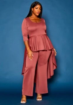 Plus Size High Low Peplum Top & Pants Set -FemiLook Sales Store 2021307 002 0