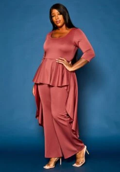 Plus Size High Low Peplum Top & Pants Set -FemiLook Sales Store 2021307 002 3