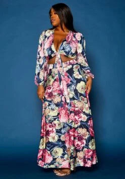Plus Size Floral Pattern Two Piece Set -FemiLook Sales Store 2021309 001 2