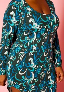 Plus Size Abstract Floral Pattern High Low Maxi Dress -FemiLook Sales Store 2021310 001 5