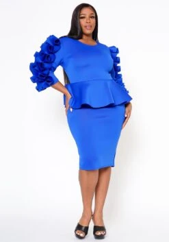 Plus Size Ruffle Hem Peplum Dress -FemiLook Sales Store 2021315 008 1