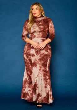 Plus Size Tie Dye Crop Top & Mermaid Flare Skirt