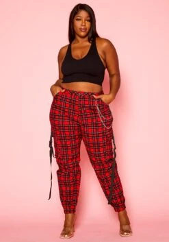 Plus Size Tartan Plaid Cargo Pants -FemiLook Sales Store 2021321 001 2
