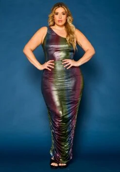 Plus Size Rainbow Chrome Maxi Dress
