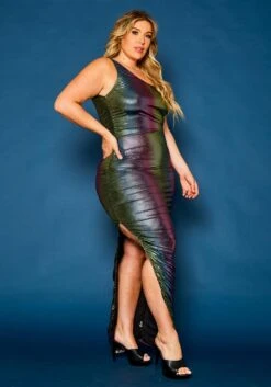 Plus Size Rainbow Chrome Maxi Dress -FemiLook Sales Store 2021336 001 3