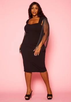 Plus Size Fringe Sleeve Midi Dress -FemiLook Sales Store 2021346 001 8