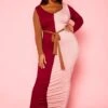 Plus Size Color Block Long Sleeve Maxi Dress
