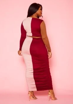 Plus Size Color Block Long Sleeve Maxi Dress -FemiLook Sales Store 2021386 001 3