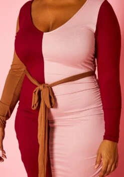 Plus Size Color Block Long Sleeve Maxi Dress -FemiLook Sales Store 2021386 001 5