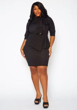 Plus Size Polka Dot Print Peplum Mini Dress -FemiLook Sales Store 2022396 002 2