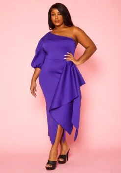 Plus Size One Sleeve Drape Front Gown -FemiLook Sales Store 2022410 001 0
