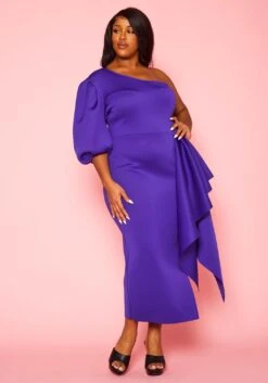 Plus Size One Sleeve Drape Front Gown -FemiLook Sales Store 2022410 001 1