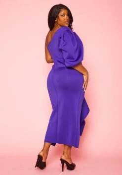 Plus Size One Sleeve Drape Front Gown -FemiLook Sales Store 2022410 001 5