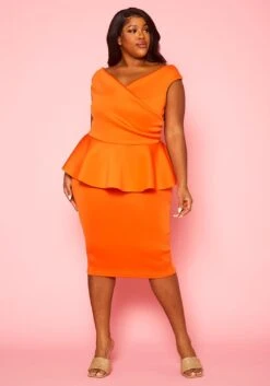 Plus Size Sleeveless V Neck Peplum Dress -FemiLook Sales Store 2022411 002 0