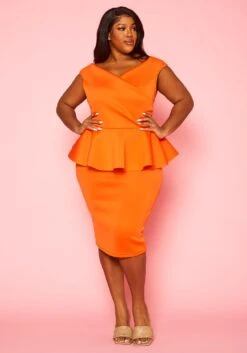 Plus Size Sleeveless V Neck Peplum Dress -FemiLook Sales Store 2022411 002 2