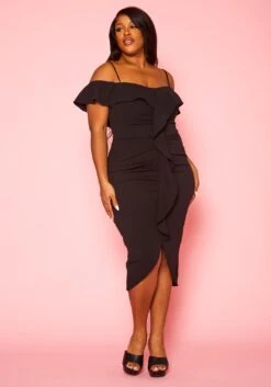 Plus Size Off Shoulder Drape Front Cocktail Dress -FemiLook Sales Store 2022414 001 1