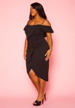 Plus Size Off Shoulder Drape Front Cocktail Dress -FemiLook Sales Store 2022414 001 3