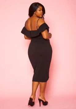 Plus Size Off Shoulder Drape Front Cocktail Dress -FemiLook Sales Store 2022414 001 4