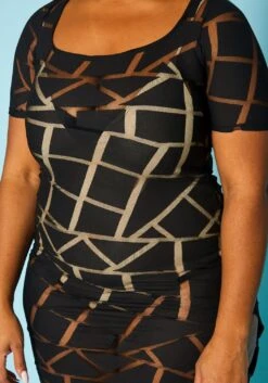 Plus Size Geometric Print Mesh Dress -FemiLook Sales Store 2022448 001 6