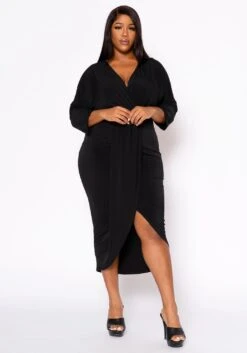 Plus Size Drape Front Cocktail Dress -FemiLook Sales Store 2022459 001 2