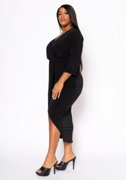 Plus Size Drape Front Cocktail Dress -FemiLook Sales Store 2022459 001 3