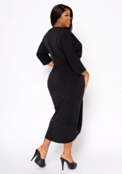 Plus Size Drape Front Cocktail Dress -FemiLook Sales Store 2022459 001 4