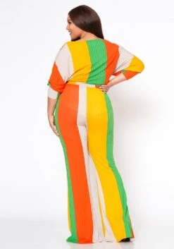 Plus Size Multi Striped Crop Top & Pants Set -FemiLook Sales Store 2022462 002 3