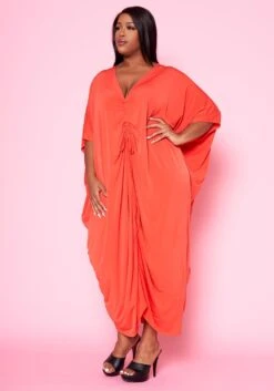 Plus Size Ruched Dolman Sleeve Maxi Dress -FemiLook Sales Store 2022481 003 3